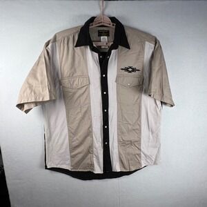 Vintage Rustler by Wrangler Mens XL Western Shirt Pearl Snap Colorblock Aztec